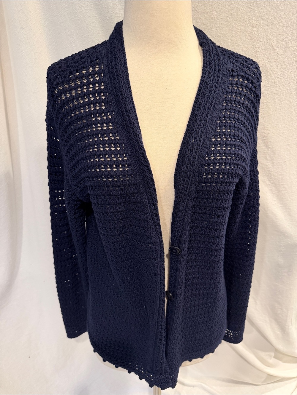 Talbots Navy Openwork Crochet Cardigan